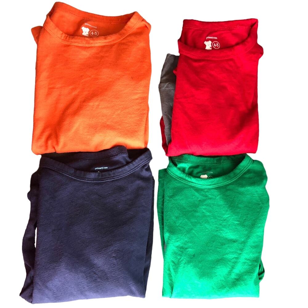 Size 4-5 layered primary solid tees orange cherry red navy blue & clover green